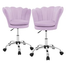 2x Fauteuil de bureau salon en velours à roulettes violet clair hauteur réglable