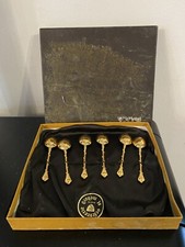 Coffret 6 Cuilleres A Cafe Métal Doré Décoré Saint Medard Art Table Vintage