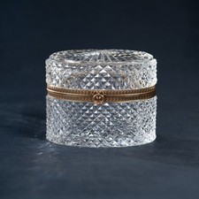 XL Antique French Crystal Box Diamond Cut Glass Bronze Ormolu Heavy Baccarat?