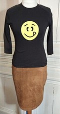 TOP SMILEY NOIR CITRON MANCHES