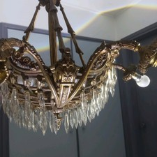 ancien grand lustre en bronze forme panier de fleurs 9 lumières 19 iem H 112 cm