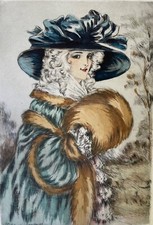 Gravure aquarellée, art déco