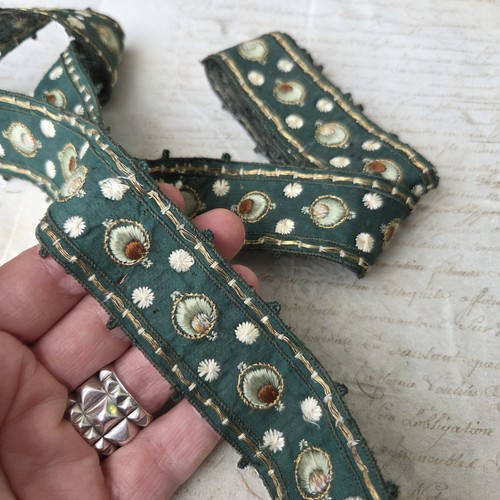Ruban galon soie coton vert - galon,