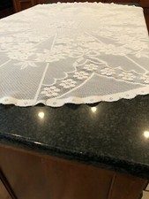Vintage White Quaker Lace Floral Special Party Table Cloth Round 56in Diameter