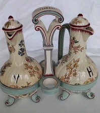 Superbe Et Rare Huilier Vinaigrier Faience Fine De Sarreguemines 