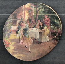 Ancien Tambourin peint Scène Danse Danseuse Flamenco Robe Castagnettes Musicien