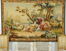 Magnifique suspension murale vintage française Robert quatre laine tissée 'tapisserie', 'idylle'