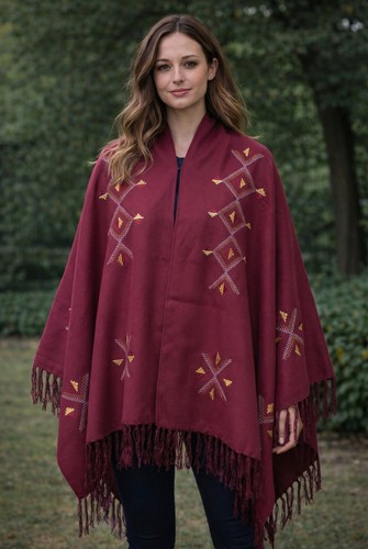 Poncho artisanal grenat - artisanal,