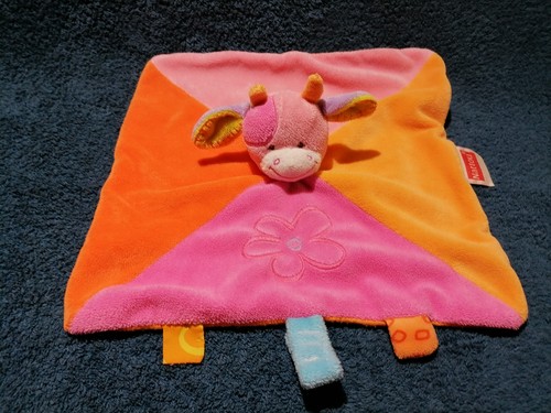 Doudou plat vache rose orange - vache,