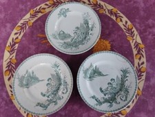 3 Assiette Plate Saint Amand Les Eaux Lebacqz Bouchart Modèl Trianon Vert 22,5cm