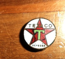 rare bouton ancien TEXACO plaque tôle laiton émaillée année 50