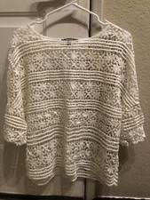 Blue Tassel White Lace Top