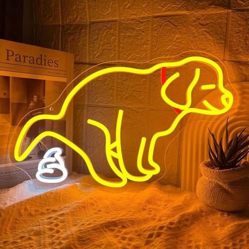 Pooping dog neon sign - sign, funny