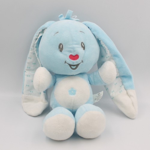 Doudou lapin bleu - blanc, noeuds
