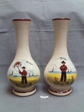 Paire de vases anciens en faïence décor Quimper  AJ décor main H: 21,5 cm (CD28)