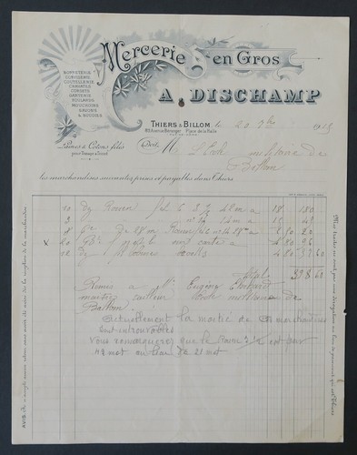 Facture 1919 mercerie - 1919, a