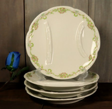 Set of 4 Antique French Porcelain LIMOGES Asparagus Plates Garland Bow Signed