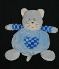 ?Doudou Chat Bleu AJENA NOUNOURS Ours Boule Coeur Vichy 20 Cm Etat NEUF
