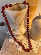 Collier ancien perles agate nouées orange  45 cm - 1960/1980
