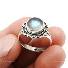Argent Massif Naturel Labradorite Cocktail Fille Cadeau Femme Bague US 6