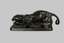 Bronze Animalier Signé Panthère Fondeur Cie Des Bronzes Dlg Barbedienne Susse