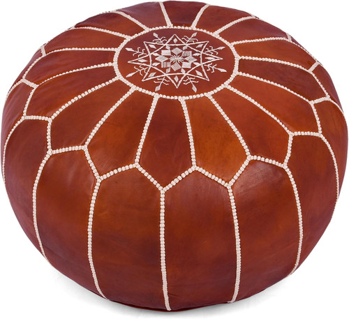 Genuine leather round pouf - leather,