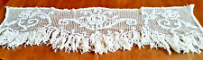 Rideaux -brise bise début XXe en filet de coton brodé et franges -120 cm x 40 cm
