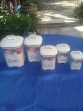 BELLE SÉRIE DE 5 POTS À ÉPICES  -  REVOL SAINT-UZE FRANCE  -  DÉCOR DE ROSES