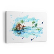 Impression sur Toile 120x80cm Tableaux Image Photo Tropiques eau bungalow rivage