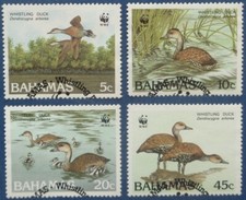 Bahamas oblitérés, n°659 à 662, WWF, canard siffleur, 1988
