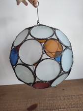 Suspension Boule Globe À facettes En Vitraux /Verreries Colorés Vintage Ancien 