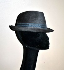 Chapeau Trilby Vintage en feutre gris LEBOEUF LEHN T.54 Cristal Velsatin