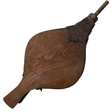 Ancien Soufflet de Cheminée en Bois et Cuir Marron, Bec en Fer, Style Rustique