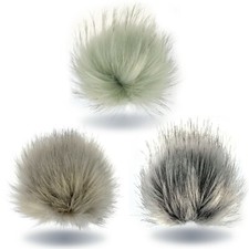 Bommel-Set 3 X Pompon de Fausse Fourrure Gris Clair + Foncé Ø15-17 CM Avec Fil