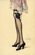 PC ARTIST SIGNED, LEO FONTAN, RISQUE, LEGS, STOCKINGS, Vintage Postcard (b50423)