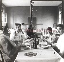Soldats blessés à table Hôpital militaire c1915 Photo Plaque Stereo Vintage