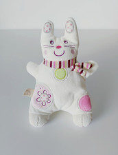 Doudou Lapin Blanc Rose Mauve Vert Écharpe Rayé Fleurs Pois Ronds 25cm - Nicotoy