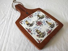 Planche à découper, Plateau à Fromages Carrelage et Bois " Moulins et bateaux "