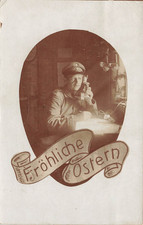 Carte-Photo 1.WK Allemande Soldat Avec Téléphone Inf.regt. 373 Joyeux Pâques