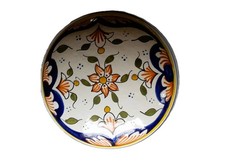 BOITE OU BONBONNIERE EN FAIENCE DECOR "VIEUX ROUEN" PEINT MAIN (D10cm-H6cm)