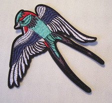ÉCUSSON PATCH Oiseau Hirondelle ** 12 x 13 cm ** Applique brodée thermocollante