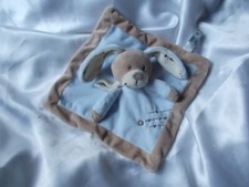 Doudou plat, lapin beige et bleu, écharpe, Nicotoy