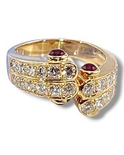 18K Yellow Gold Ring with Diamonds and Rubies - 1.02ct. tw. Diamond (Natural)
