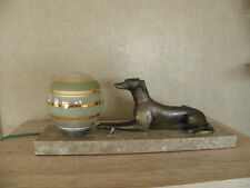 LAMPE ART DECO figurine de table bureau vintage marbre français lumière bronze chien