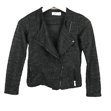 OVS Veste Moto Enfant 11-12 Ans Noir Argenté Tweed Motard Asymétrique Zippée