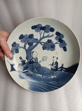 plat porcelaine bleue blanche de Chine 18-19 ème sage et enfants