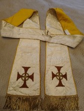 ANCIENNE ETÔLE/soie Blanc Cassé/frange Dore/XIXÈ/RELIGIEUX/EGLISE/NO CHASUBLE