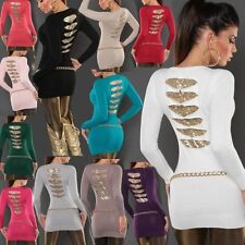 ♥ Sexy Femme Long Pull Paillettes Dos Pull Tricot Mini Robe 34/36/38