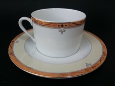 TASSE A THE + SOUCOUPE PHILIPPE DESHOULIERES "SCALA" porcelaine LIMOGES pêche or
