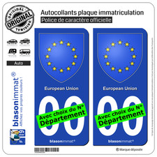 2 Stickers autocollant plaque immatriculation Auto : Europe - Armoiries